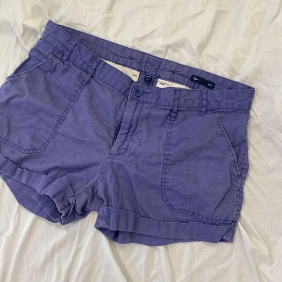 Gap Dark Blue Linen Cotton Early 2000's Low Rise Bermuda Hotpants Shorts 10 / M - Picture 4 of 6